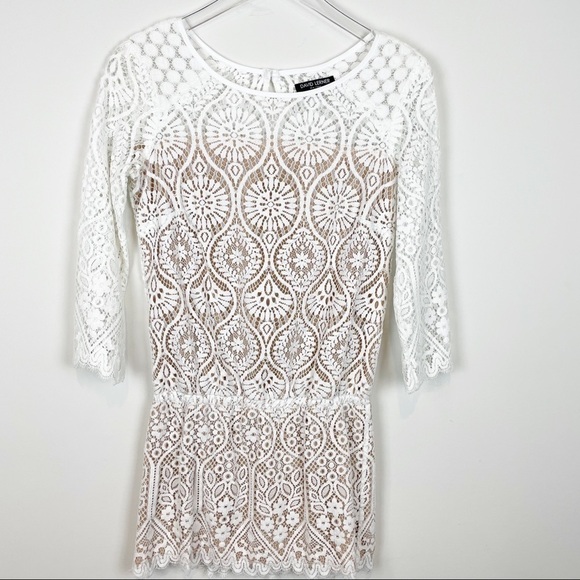 David Lerner Shopbop Crochet Lace 3/4 Sleeve Dress Size XS - Picture 3 of 7